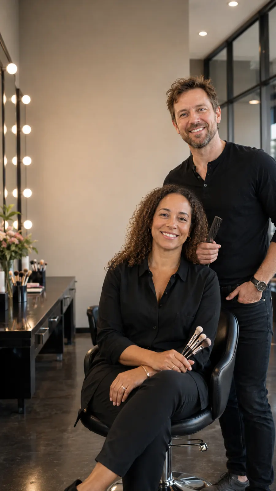 Deux professionnels de la beauté dans leur salon
